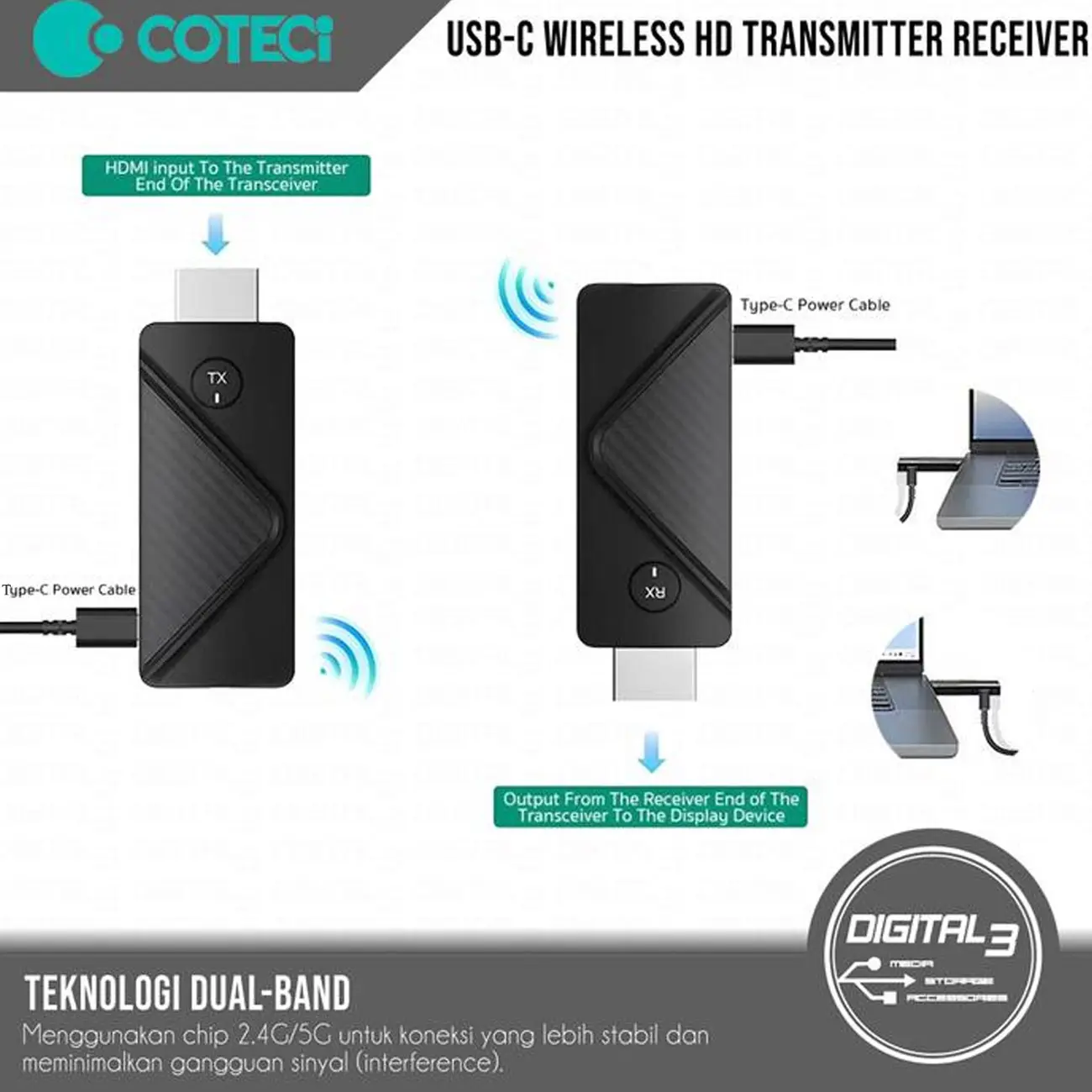 کیت فرستنده و گیرنده تصویر بیسیم hdmi کوتسی coteci مدل of-049