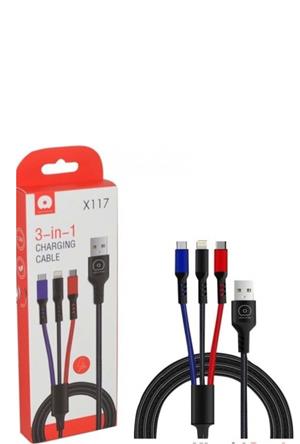 کابل usb مولتی سه سره x-117میکرو‌ تایپ سی لایتنیگ برند wuw